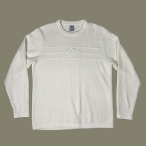Vintage Anchor Blue Y2K Embossed Heavyweight Knit Skater Sweater White Mens M